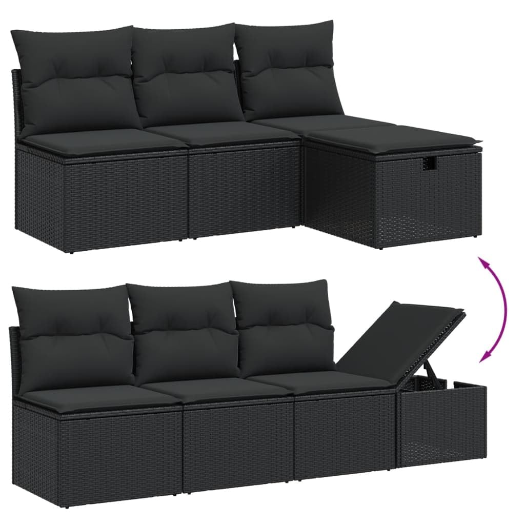 Salon de Jardin 9 Places avec Coussins Noir résine tressée Ensemble modulable Table relevable canapé d Angle extérieur Patio terrasse Housse Amovible Lavable UV résistant