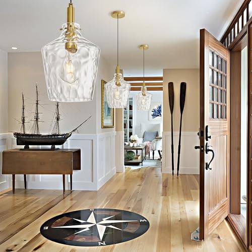 Image of Hammered Glass Pendant Light for Kitchen Island Foyer 1 Pack Gold 8 Inch