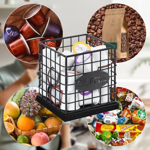 Image of YINMIT K Cup Holder Organizer, Sturdy Coffee Pod Holder Organizer, 35 Kcup Large Capacity Storage Basket for Kitchen Counter and Office Desktop (Black-Square)