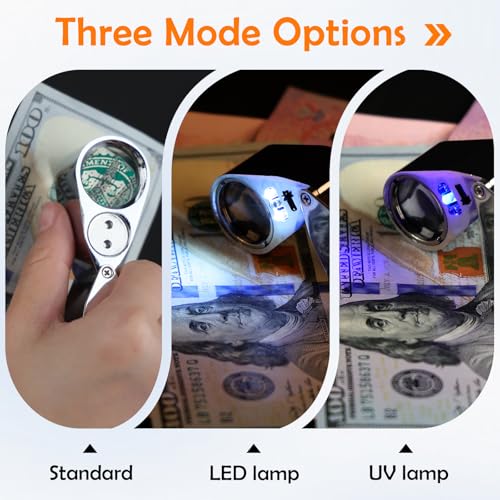 Image of Leffis 40X Jewelers Loupe Magnifier Magnifying Glasses, LED /UV Illuminated Jewelry Loop Pocket Folding Magnifying Glass with Metal Construction for Close Work, Gardening, Kids, Stamp, Rock Collecting