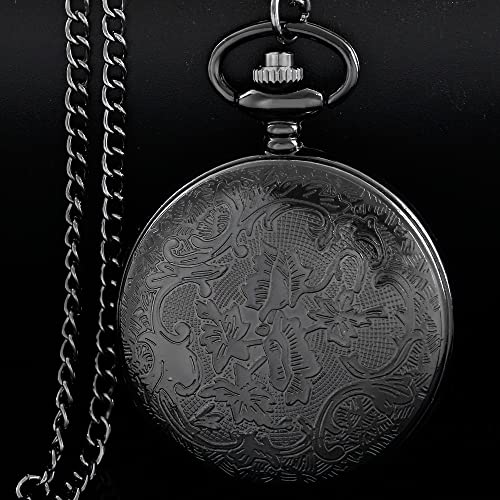 Image of Dragon Design Quartz Pocket Watch Roman Numerals with Chain Birthdays Gifts for Father's Days