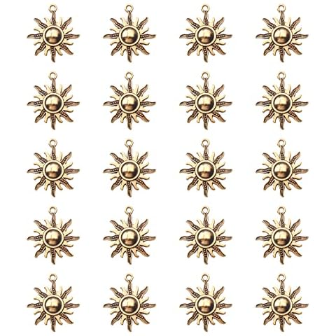 Ruwado 30 Pcs Sun Charms Metal Antique Gold Vintage Celestial Pendants Beads for Jewelry Making Kit Finding Supplies Bracelets Necklace Earring Key Chain DIY Crafting Project (Antique Gold) Cover