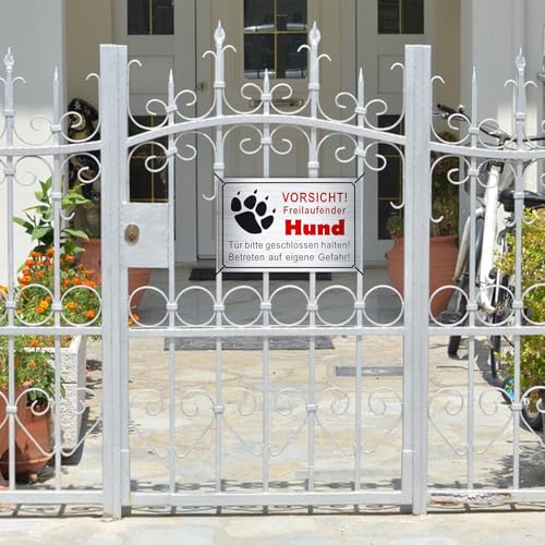 GTNCE 2 Stück Vorsicht Hund Schild 30x20cm, Warnung vor dem Schilder, Freilaufender Hund Schild Metall, Achtung Hunde, Witterungsbeständig und Stabil, Hundeschilder für Innen & Außen