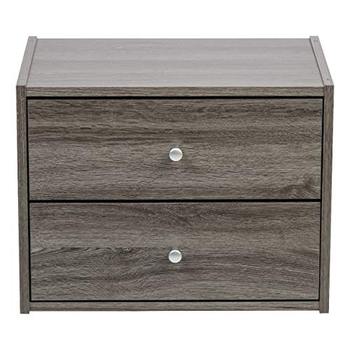 Image of IRIS USA 2-Drawer Modular Wood Stacking Storage Box, for Office Closet and Nightstand, Easy Assembly, Stacking Storage Boxes, Gray