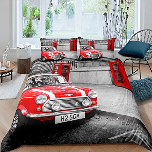 Homemissing Les Filles Cabine téléphonique célèbre Housse de Couette Retro UK Theme Parure de Lit 200x200cm Vintage Car Design Sets de Housse de Couette...