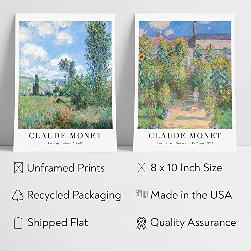 Claude Monet Wall Art Prints, Famous Artist Paintings, Aesthetic Vintage Decor, Green, Unframed, 8X10 Inch #TOP2