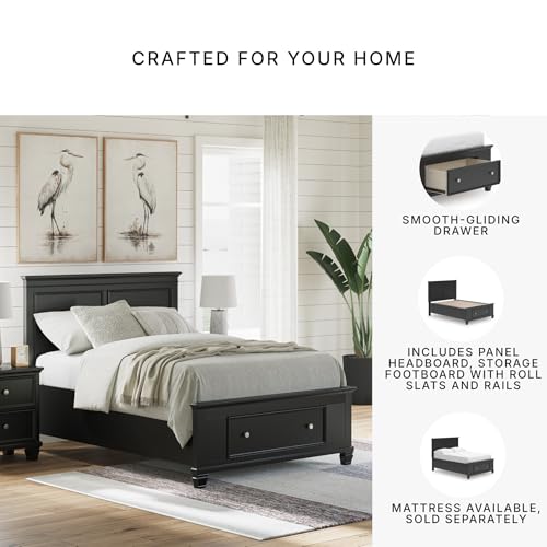 Image of Signature Design by Ashley Lanolee Full Size Bed Frame with Storage, Black | Hardwood solids birch veneer and MDF substrate, 2 footboard storage drawers, Platform design with roll slats, Casual style