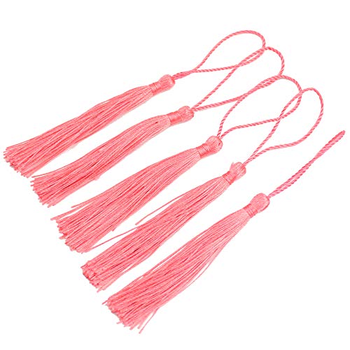 Image of 100pcs 13cm /5 Inch Silky Floss Bookmark Tassels with 2-Inch Cord Loop and Small Chinese Knot for Jewelry Making, Souvenir, Bookmarks, DIY Craft Accessory (Rouge)