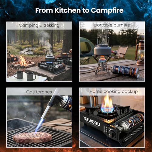 Image of NEWDRU FlameFuel Pro Butane Gas Canister - 1 Can (225g) | MSF-1a Universal Fit with Adapter | High-Pressure Clean-Burn Fuel for Camping Stove, Portable Cooker, Welding Torch & Lighter