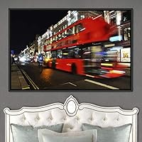 Framed Canvas Wall Art City Illuminations Aerial Cityscape Contemporary Multicolor Photography Places Realism - 16x24 inches