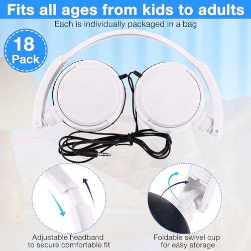 Image of Yunsailing 18 Pack Classroom Headphones Bulk, Wired Headphones,White