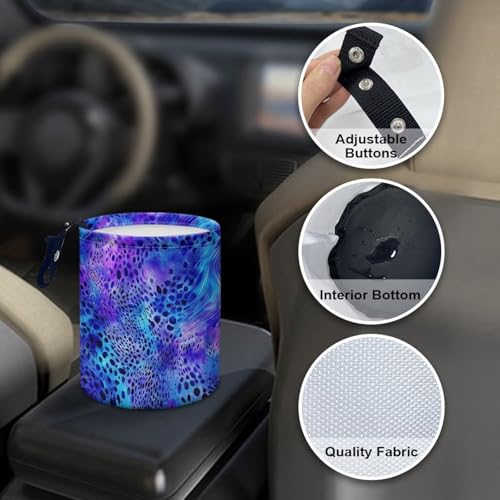 Image of Blue Leopard Print Vehicle Trash Can Trash Bag for Cars Waste Basket Collapsible Reusable Leak Proof Car Organizer Road Trip Must Haves for Kids