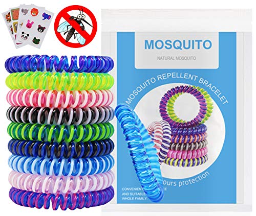 WEIXINHAI Repelentes de Mosquitos 10 Pulseras Antimosquitos & 20 Pegatinas Antimosquitos - No Contiene DEET, Set de Repelentes de Insectos, Ajustables para los Niños y Adultos