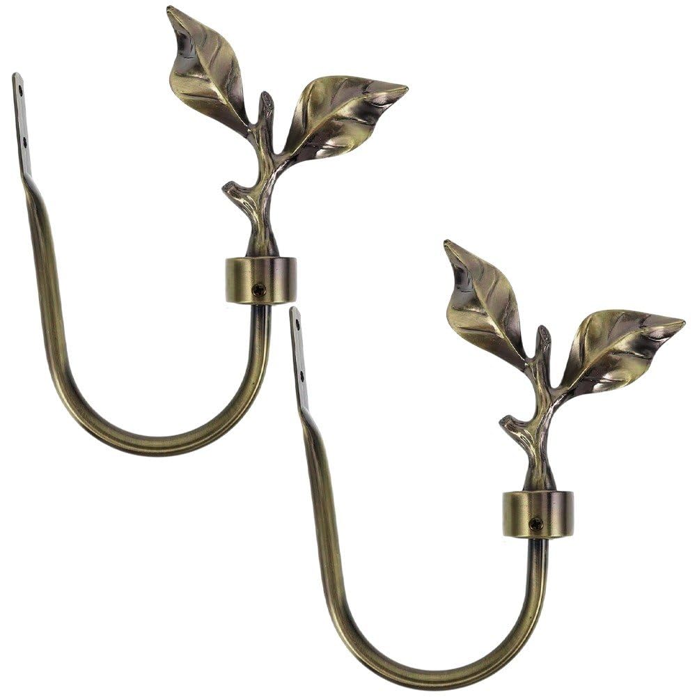Uzztfa Leaf Shaped Curtain Holdbacks, 2 Pcs Metal Curtain Side Holders For Wall, Antique Curtain Tieback Hook Pull Backs For Drapes Window Home Decoration