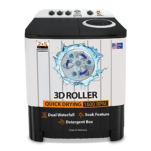 White Westinghouse 10 kg Double Waterfall Semi Automatic Top Loading Washing Machine Appliance with Hammer Wash Technology (SFW1000 / Hammer Wash Technology/Black & White)