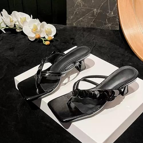 Image of Goolita Women's Suede Sequin Kitten Heels Flip Flops Open Square Toe Strappy Thong Slide Heeled Sandals Comfort Prom Party Mules Heels