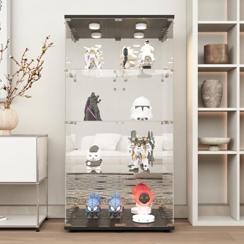 Image of Beauty4U Black Glass Display Cabinet with LED&Mirror, 4-Shelf Curio Cabinet