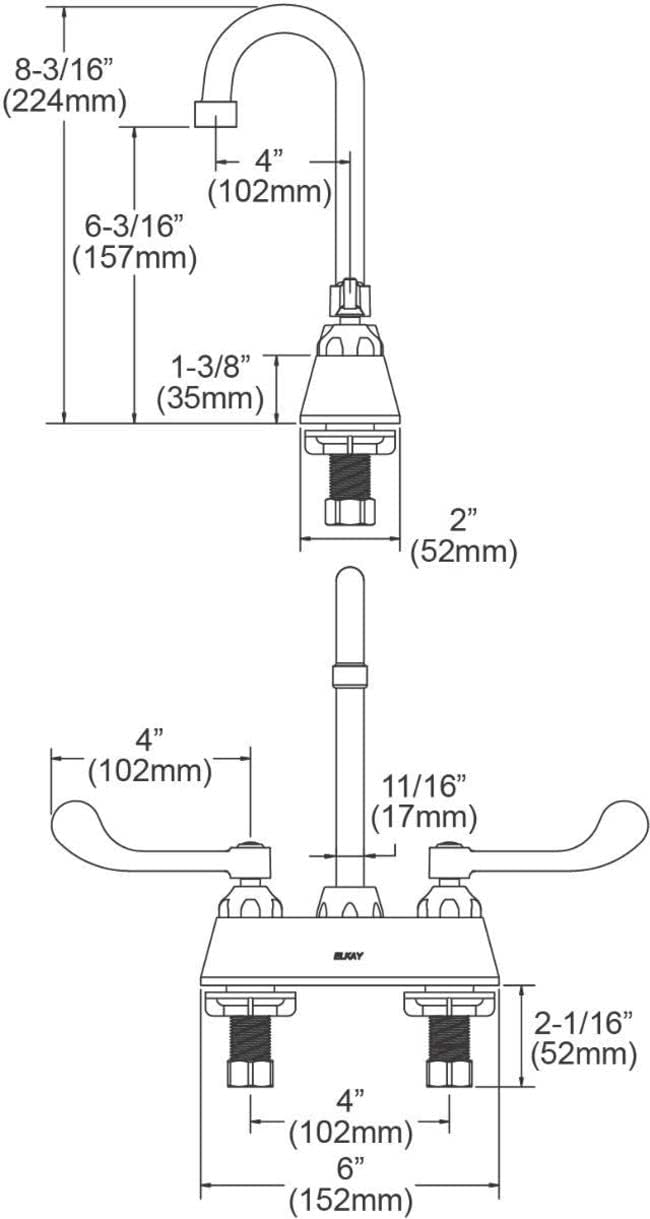 Elkay LK406GN04T4 Centerset Exposed Deck Faucet with 4" Gooseneck Spout and 4" Wristblade Handles, Chrome