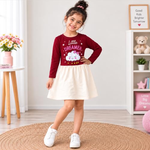 Image of Kuchipoo Girls Cotton Printed Dresses Pack of 3 | Full Sleeve Round Neck Casual Frocks | Soft & Comfortable Everyday Wear for Kids