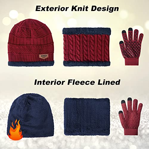 Image of Loritta Winter Hats for Men, 3 PCS Fleece Beanie Scarf Gloves Set