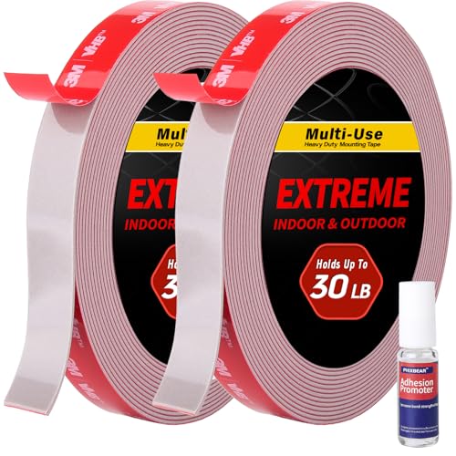 PHIXBEAR Super Strong Adhesion, Heavy Duty Double Sided Tape, Waterproof for Indoor & Outdoor Use, Multipurpose Automotive Wall Mounting Foam Adhesive (0.6in×30ft), 2 Rolls