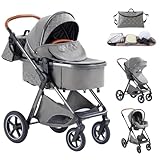 Flexibles Design: Der Schlafkorb kann durch Drücken auf beiden Seiten zusammengefaltet werden，Der Kinderwagen verfügt über einen verstellbaren Griff und einen umsetzbaren Sitz, der eine einfache Umstellung zwischen Blickrichtung der Eltern und der Umgebung ermöglicht.