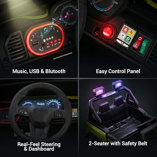 Image of Baybee RoverX Battery Operated Jeep for Kids with Parental Control | Baby Ride On Electric Car with RGB Lights, Music & Swing Mode | Rechargeable Battery Car for Kids 2 to 6 Years (Florescent Green)