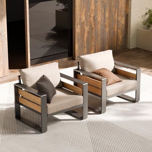 Image of ZANDOR Aluminum Outdoor Patio Furniture-Armchair with Table,Dark Gray | Rustproof,High weight capacity,Water-repellent,Washable Cover,All-Weather Resistant,Easy clean,for Poolside Backyard Deck