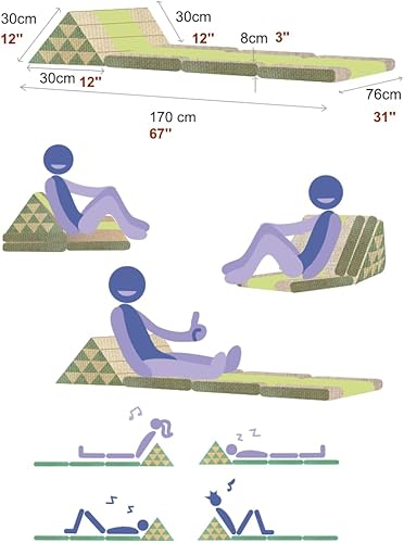 Miniatura 9 de Leewadee Cómodo colchón japonés de suelo, cama tailandesa con cojín triangular, colchón futón, tapete de masaje tailandés extra largo, 89 x 20