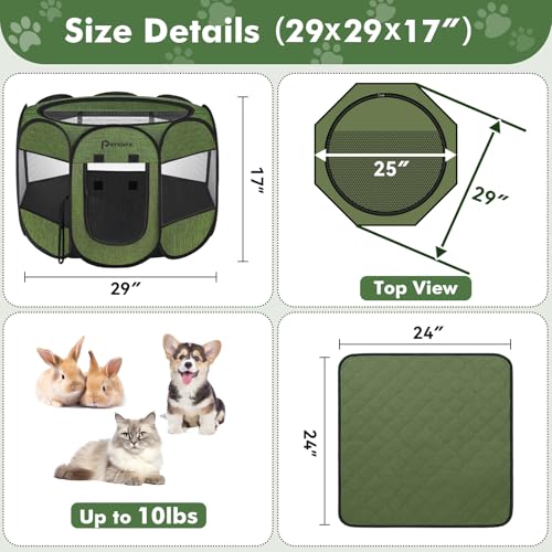 Image of Persure Dog Cat Pet Playpen Puppy Crate Cage for Indoor Outdoor Travel | Nursing Rest Zone Recovering Pet Quarantine Room Portable Pop Up Easy to Set up lightweight(Premium Green with Pad,Small)