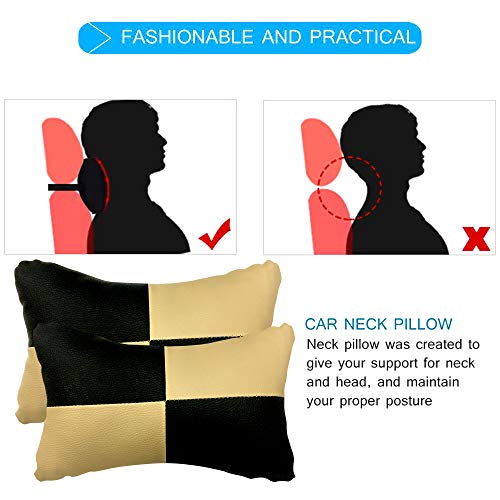 Image of Beige Neck Rest Soft Cushion in Leatherette Material Check Design for Car 1404