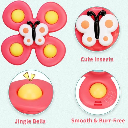 Image of 3PCS Suction Cup Spinner Toys for 1 Year Old Boy Girl|Spinning Tops Bath Toys for Kids Ages 1-3|Sensory for Baby 6 12 18 Months Boy Birthday Gift Table /Window / (Return Gift for Kids)