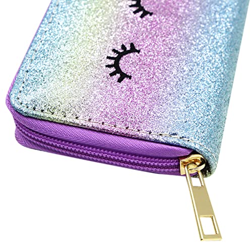 Women Small Short Wallets Mermaid Scale Coin Purse Credit Card Holder with Zipper for Teen Girls, EObb-22030965F-014