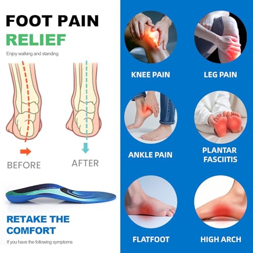Image of Plantar Fasciitis Insoles for Men Women,High Arch Support for Pain Relief,Inserts Orthotic for Flat Feet Absorbing Inserts Standing All Day,Insoles for Work Boots Mens13 /Womens15