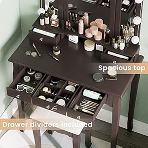 Tiptipervanitydeskmakeupvanitysetwithlightedmirrorandstooldressingtablewith5drawers3lightsettingsadjustablebrightnessespresso Urban Country Home Decor Tiptiper vanity desk makeup vanity set with lighted mirror and stool dressing table with 5 drawers 3 light settings adjustable brightness espresso urban country home decor
