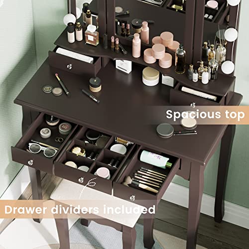 Tiptipervanitydeskmakeupvanitysetwithlightedmirrorandstooldressingtablewith5drawers3lightsettingsadjustablebrightnessespresso Urban Country Home Decor Tiptiper vanity desk makeup vanity set with lighted mirror and stool dressing table with 5 drawers 3 light settings adjustable brightness espresso urban country home decor