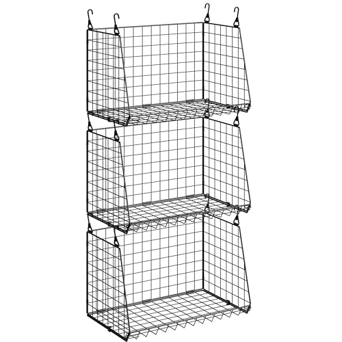 Image of Sonyabecca 3-Pack Hanging Laundry Baskets, Foldable Metal Wire Shelves with 360 Rotating Hooks, Space-Saving Over Washer /Dryer or Closet Storage for Laundry Room & Closet Organization, Black
