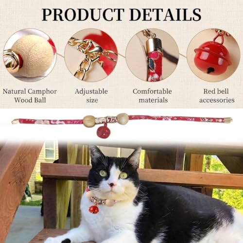 Image of Qpets Cat Collar Adjustable 25 to 33CM Camphor Wood Flea Prevention Red