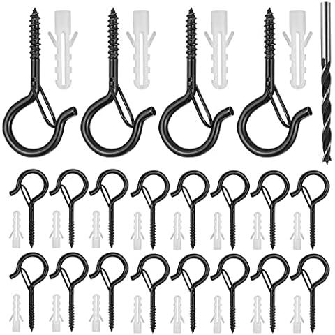 20 Pcs Outdoor Q-Hanger Screw in Hooks, Hanging Light Ceiling Hooks, Wall Mount Easy Release Wire Hanger Hooks with Safe Buckle for Hanging Plants, Fairy Lights, Bird Feeder, with 1Pcs 6mm Drill Bit Cover