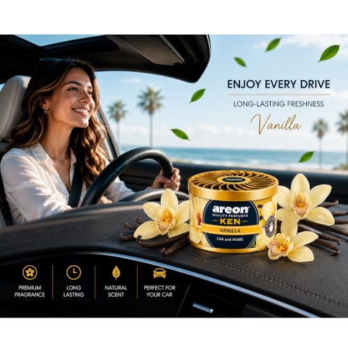 Image of AREON Ken 1.23 Oz. Canister Car Air Freshener Pads in A Can (4-Pack) (Vanilla)
