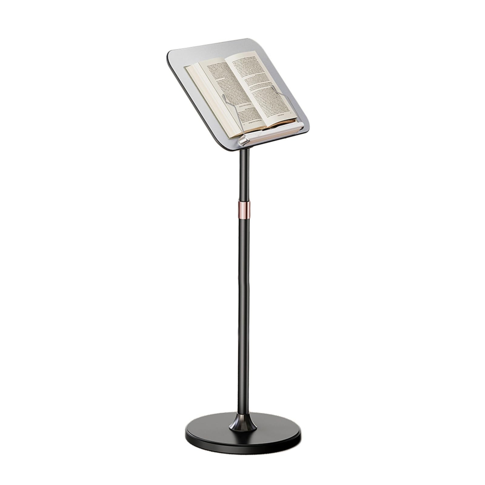 Generico Leggio da Pavimento Regolabile con Supporto per spartiti, Porta ricettari Portatile, Design Retrattile per casa e Ufficio (Nero, Altezza 740-1000 mm)
