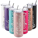 Personalized Skinny Tumblers with Lid, Gifts for Her 20 oz Light Pink, 12 Designs | Custom Engraved Tumbler w Name - Personalized Cups - Gifts for Women, Double-Walled Stainless Steel