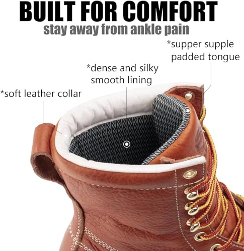 SUREWAY Mens 8 in Wedge Moc Soft/Steel Toe Work Boots for Men,Full-Grain Leather,Goodyear Welt,EH,Safety Industrial Construction Boots/Shoes for Women,Soft Toe Light BROWN,Size 113