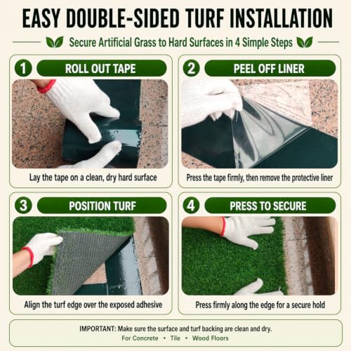 Image of Double Sided Artificial Grass Tape, 6 x 33 Inch, Self Adhesive Artificial Grass Seam Tape, Indoor Outdoor Carpet Tape for Concrete, Grout Fixing Tape, Artificial Green Lawn,