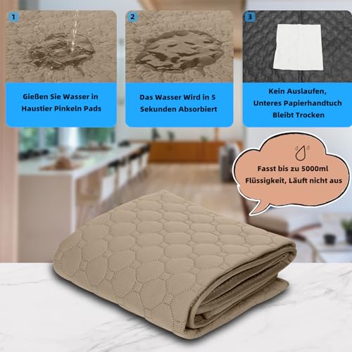 Waschbar Haustier-Urinunterlage, 2 Stück 100*70 cm Wiederverwendbare Welpenunterlagen Matte für Hunde, Super Saugfähig, Wasserdicht, Urinierunterlagen für Hunde, Auto, Reisen (Khaki * 2)