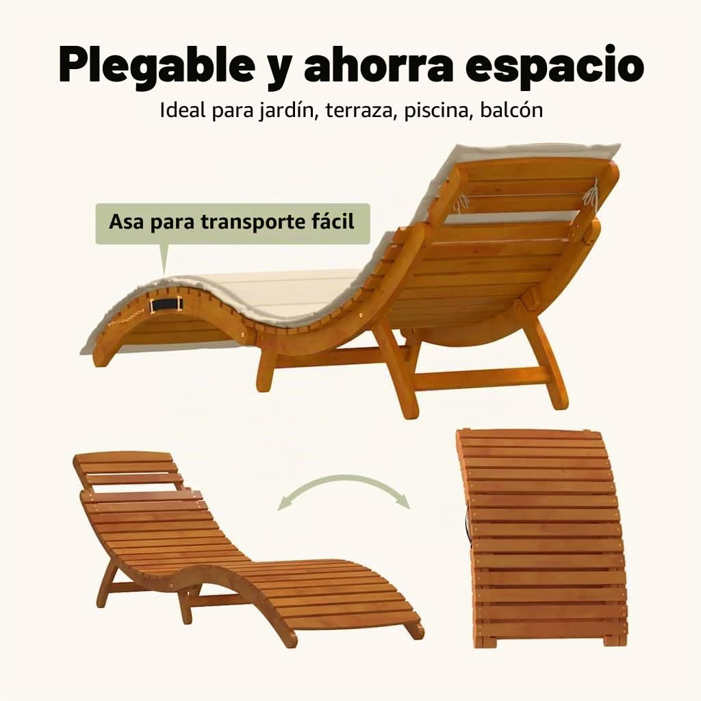 vidaXL Tumbona 2 uds. Madera de Acacia Sólida Beige | Cojines de poliéster suaves para relajarte, Estructura de madera dura y con estilo,
