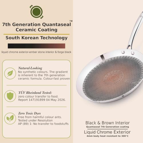 Image of The Chef Story Tri-Geo Quantaseal Ceramic Coated Triply Frypan with Lid | 32cm | PFOA & PFAS-Free | TUV Rheinland & BIS Certified | Non-Stick | Gas Induction Compatible | Brown | 5-Year Warranty