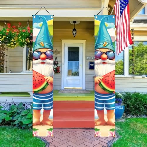 Image of BlissYard 2pcs Welcome Summer Door Banner Hawaiian Beach Funny Gnome Porch Banners Sign Summer Sunshine Front Door Hanging Decor Banner for Seasonal Home Hawaii Tropical Party Outdoor Decorations