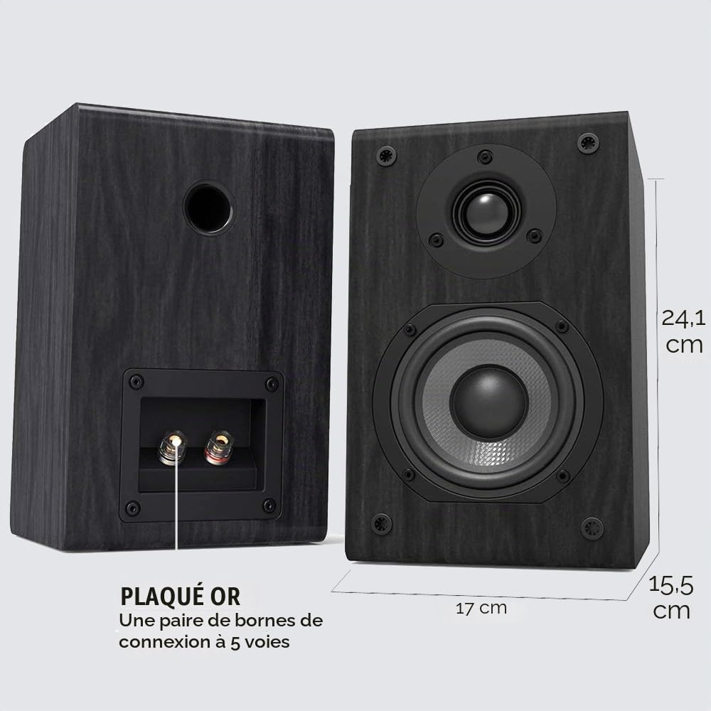 LONPOO LP42 Paire Enceintes bibliotheques HiFi (75W RMS, Enceintes étagère Passive, Subwoofer en Fibre de Carbone de 4" et Tweeter en dôme Silk, 4-8ohms)