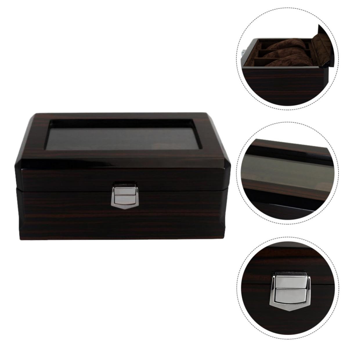 Housoutil Uhrenbox mit 3 Fächern, Schwarz, für Armbanduhren